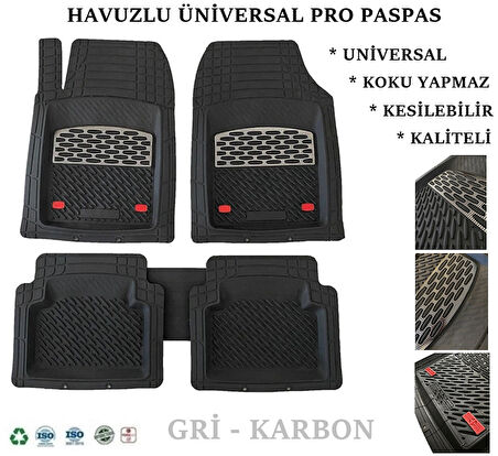 Ford Kuga 2023 Uyumlu Derin Havuzlu Üniversal Pro Paspas Siyah - Gri 
