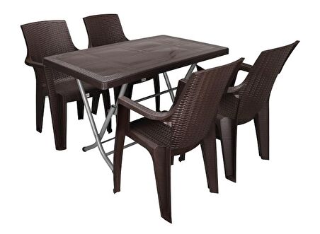 Mandella Zeugma 70x120 Katlanır Ayak 4 Kişilik Nibras Koltuk Masa Takımı Kahverengi