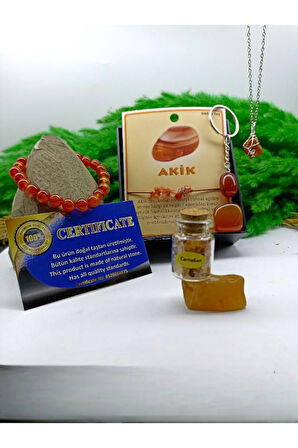 AKİK (CARNELYAN) DOĞAL TAŞ SET (SERTİFİKALI)