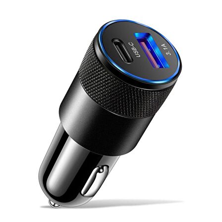 i Phone ve Android Uyumlu Type-c Ve Usb Girişli Araç Çakmaklık Hızlı Şarj Aleti