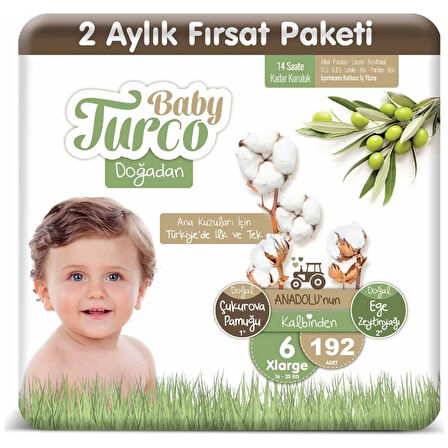 Baby Turco Bebek Bebek Bezi 2 Aylık Paket 6 Numara 16-25 kg 192 Adet