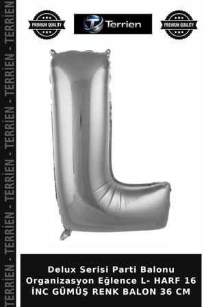 Delux Serisi Parti Balonu Organizasyon Eğlence L- HARF 16 İNC GÜMÜŞ RENK BALON 36 CM
