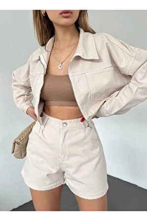 FERMUARLI CROP KOT CEKET