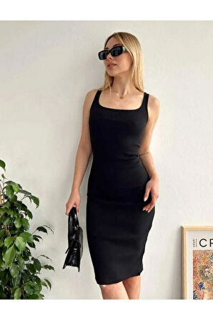 KARE YAKA ASKILI KAŞKORŞE KUMAŞ ELBİSE