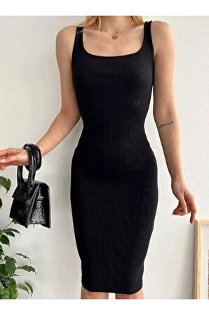 KARE YAKA ASKILI KAŞKORŞE KUMAŞ ELBİSE