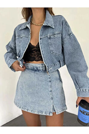 FERMUARLI CROP KOT CEKET