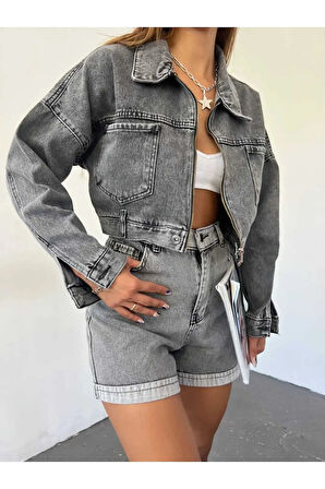 FERMUARLI CROP KOT CEKET