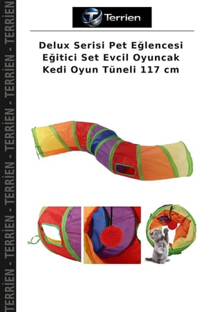 Delux Serisi Pet Eğlencesi Eğitici Set Evcil Oyuncak Kedi Oyun Tüneli 117 cm
