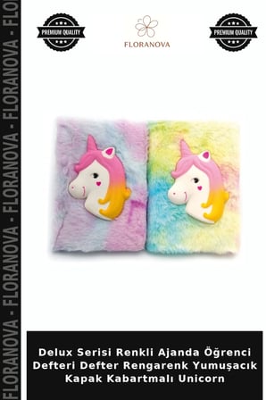Delux Serisi Renkli Ajanda Öğrenci Defteri Defter Rengarenk Yumuşacık Kapak Kabartmalı Unicorn