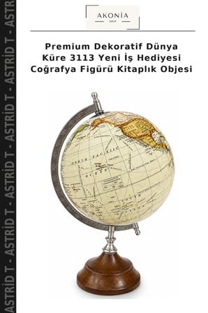 Premium Dekoratif Dünya Küre 3113 Yeni İş Hediyesi Coğrafya Figürü Kitaplık Objesi