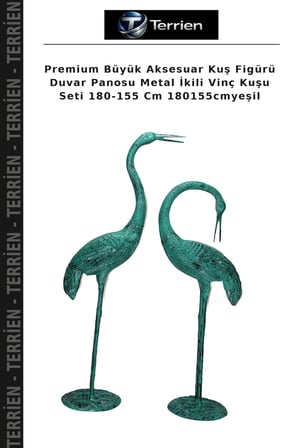 Premium Büyük Aksesuar Kuş Figürü Duvar Panosu Metal İkili Vinç Kuşu Seti 180-155 Cm 180155cmyeşil