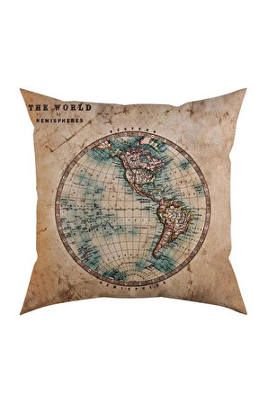 Dünya Haritası Yastık/Kırlent (Dolgu Boncuk Elyaf, Ulusl. Yıkama Ve Solmama Sertifikası)