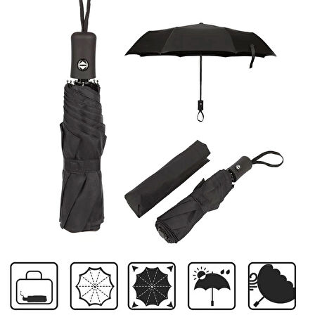 Microcase Unisex Tam Otomatik 8 Telli Rüzgar Korumalı Rüzgarda Kırılmayan Su Geçirmez Dayanıklı Şemsiye AL4663