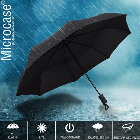 Microcase Unisex Tam Otomatik 8 Telli Rüzgar Korumalı Rüzgarda Kırılmayan Su Geçirmez Dayanıklı Şemsiye AL4663