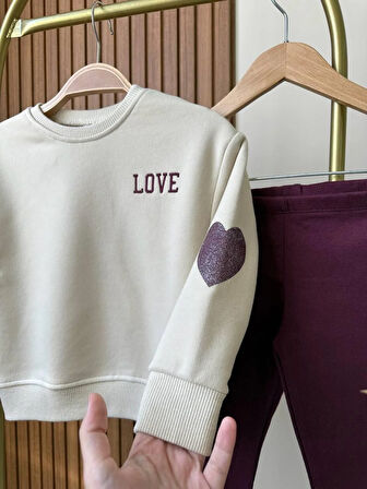YENİ SEZON LOVE İŞLEMELİ SWEATSHIRT VE TAYT ALT ÜST TAKIM 