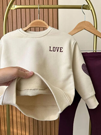 YENİ SEZON LOVE İŞLEMELİ SWEATSHIRT VE TAYT ALT ÜST TAKIM 