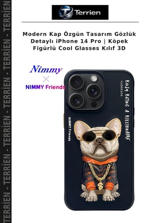 Modern Kap Özgün Tasarım Gözlük Detaylı iPhone 14 Pro | Köpek Figürlü Cool Glasses Kılıf 3D