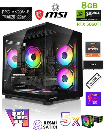 Zeiron Mohawk X5 AMD Ryzen 5 7500F-MSI A620M-B/GEFORCE RTX 5060Ti 16GB X2 ICE/512GB M.2/16GB DDR5 Siyah-OEM Oyuncu Paket