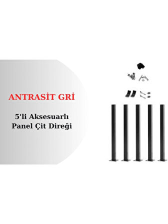 75 cm Panel Çit Direği Antrasit Gri Aksesuarlı (5 Adet)