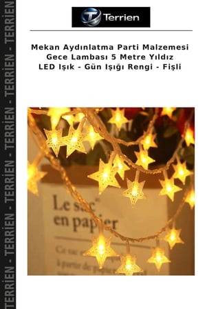 Mekan Aydınlatma Parti Malzemesi Gece Lambası 5 Metre Yıldız LED Işık - Gün Işığı Rengi - Fişli