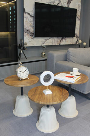 Milano Zigon Sehpa Ceviz Mdf - Zigon Sehpa 3'lü