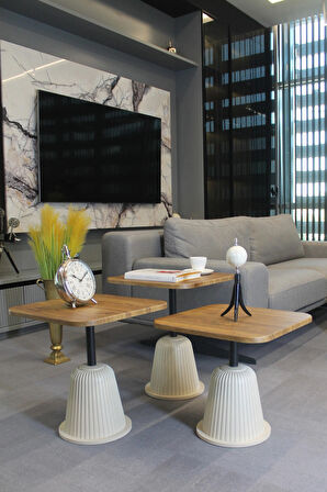 Venedik Zigon Sehpa Ceviz Mdf - Zigon Sehpa 3'lü