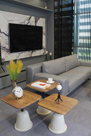 Venedik Zigon Sehpa Ceviz Mdf - Zigon Sehpa 3'lü