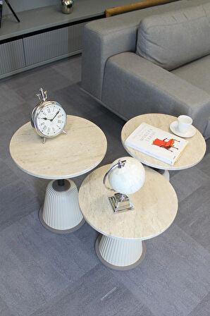 Milano Zigon Sehpa Traverten Mdf - Zigon Sehpa 3'lü