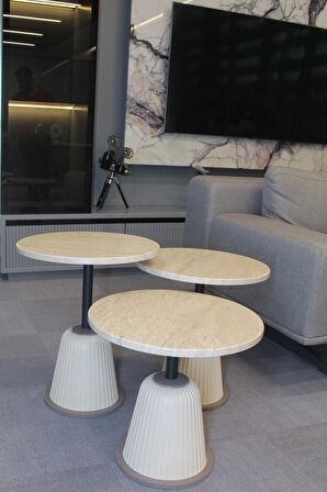 Milano Zigon Sehpa Traverten Mdf - Zigon Sehpa 3'lü