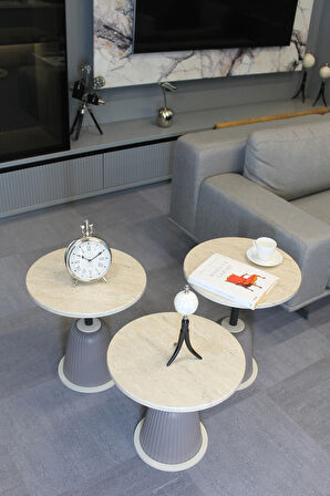 Milano Zigon Sehpa Traverten Mdf - Zigon Sehpa 3'lü