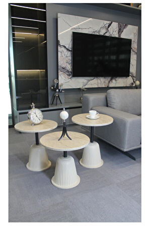 Milano Zigon Sehpa Traverten Mdf (Komple Krem) - Zigon Sehpa 3'lü