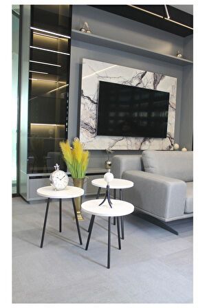 Parma Zigon Sehpa Beyaz 3'lü - Zigon Sehpa 3'lü - Beyaz Zigon Sehpa