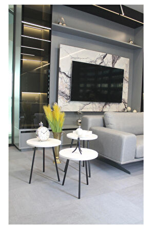 Parma Zigon Sehpa Beyaz 3'lü - Zigon Sehpa 3'lü - Beyaz Zigon Sehpa