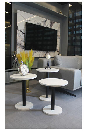 Roma Zigon Sehpa Beyaz 3'lü - Zigon Sehpa 3'lü - Beyaz Zigon Sehpa