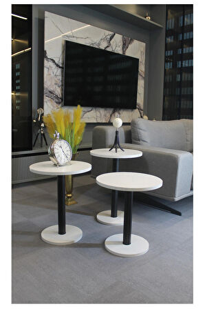 Roma Zigon Sehpa Beyaz 3'lü - Zigon Sehpa 3'lü - Beyaz Zigon Sehpa