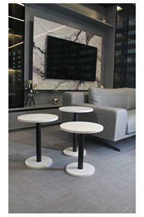 Roma Zigon Sehpa Beyaz 3'lü - Zigon Sehpa 3'lü - Beyaz Zigon Sehpa