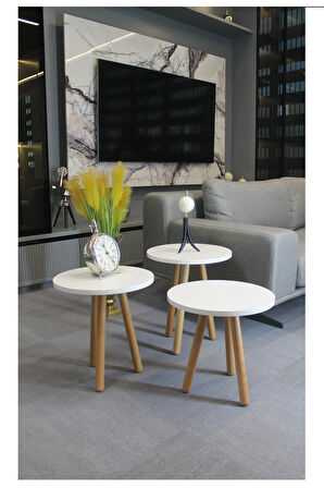 Siena Zigon Sehpa Beyaz 3'lü - Zigon Sehpa 3'lü - Beyaz Zigon Sehpa