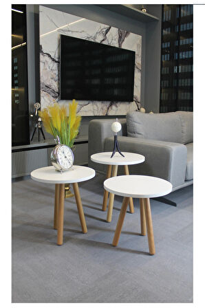 Siena Zigon Sehpa Beyaz 3'lü - Zigon Sehpa 3'lü - Beyaz Zigon Sehpa