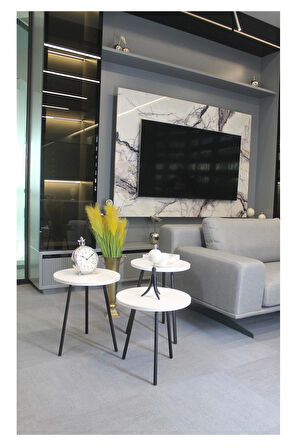 Siena Zigon Sehpa Beyaz 3'lü - Zigon Sehpa 3'lü - Beyaz Zigon Sehpa