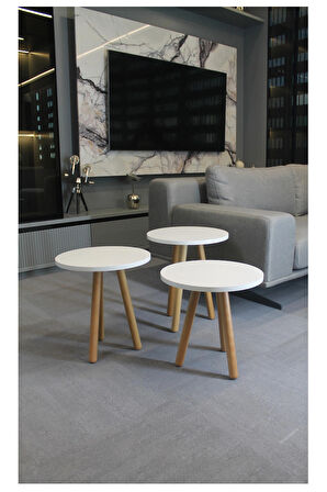 Siena Zigon Sehpa Beyaz 3'lü - Zigon Sehpa 3'lü - Beyaz Zigon Sehpa