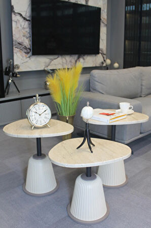 Torino Zigon Sehpa Traverten Mdf - Zigon Sehpa 3'lü