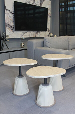 Torino Zigon Sehpa Traverten Mdf - Zigon Sehpa 3'lü