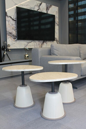 Torino Zigon Sehpa Traverten Mdf - Zigon Sehpa 3'lü