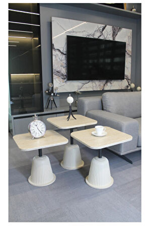 Venedik Zigon Sehpa Traverten Mdf (Komple Krem) - Zigon Sehpa 3'lü