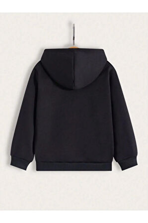 Kız Çocuk Siyah Kalpli Kelebekler Kalp Baskılı Sweatshirt