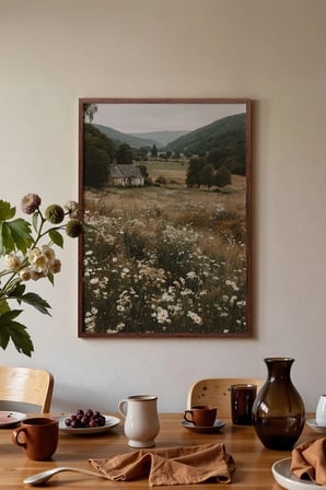 Vintage Duvar Tablosu, Vadide Yalnız Kır Evi Kahverengi Çerçeveli No: 20099