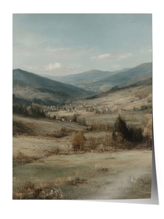Vintage Duvar Posteri, Yeşil Tepeler ve Vadi Poster No: 20102