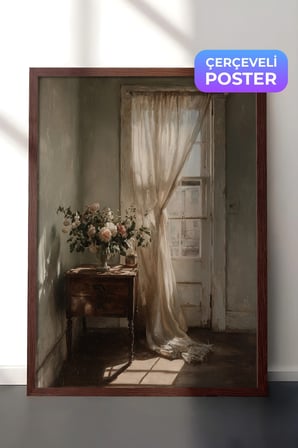 Vintage Duvar Tablosu, Güneş Işıklı Pencere Köşesi Kahverengi Çerçeveli No: 20075
