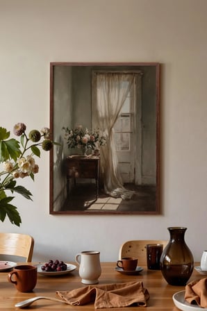 Vintage Duvar Tablosu, Güneş Işıklı Pencere Köşesi Kahverengi Çerçeveli No: 20075