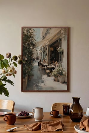 Vintage Duvar Tablosu, Şehir Kafe Sokağı Kahverengi Çerçeveli No: 20114